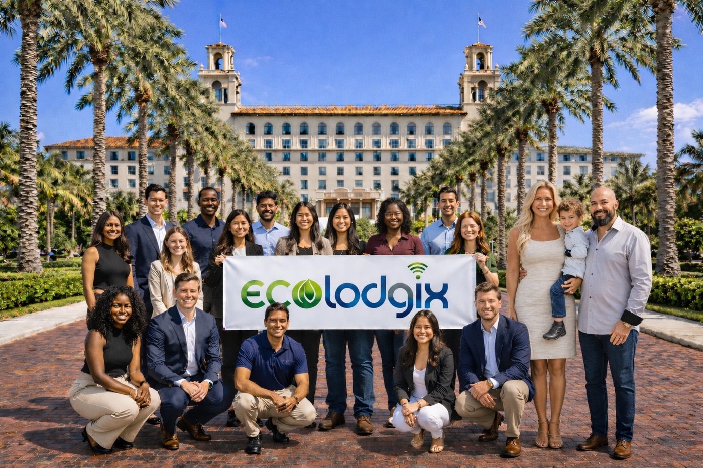 EcoLodgix team in front of The Breakers hotel, Palm Beach